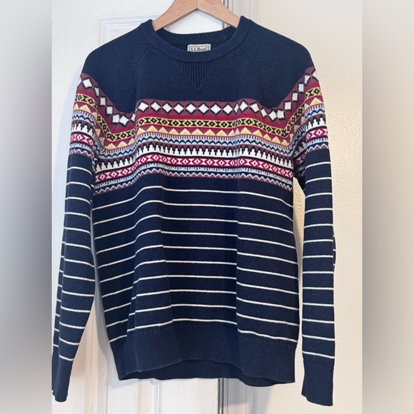 L.L.Bean Wicked Soft Cotton/Cashmere Fair Isle sweater in navy blue size M - Picture 3 of 7